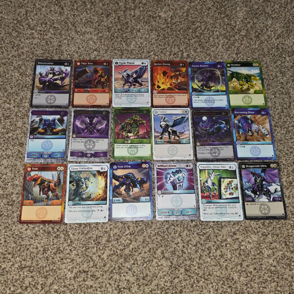 Bakugan Cards lot of 18 - Pegatrix Video Star, Brillant Armor, & more!